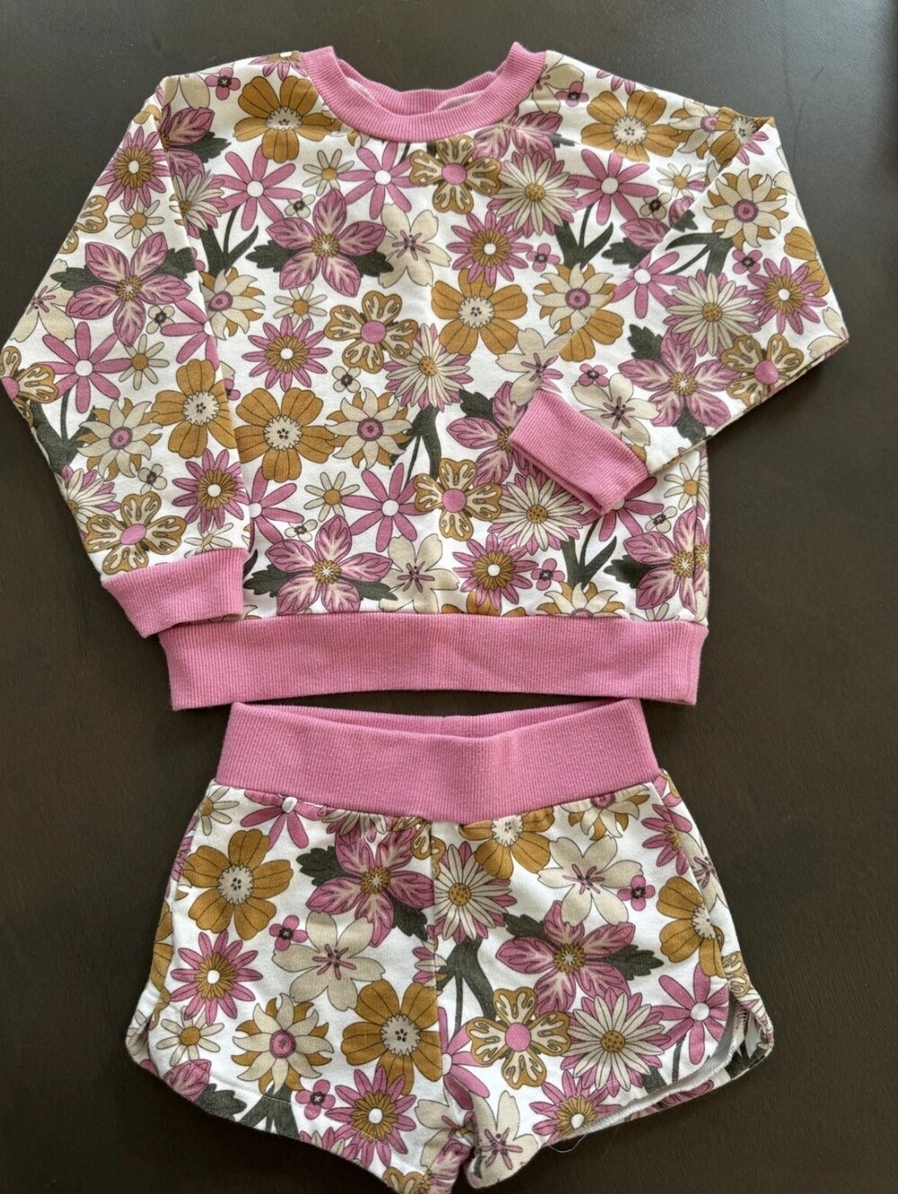 Kids Floral Pink & Mustard Pajama Set